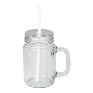plottiX - Trinkglas Mason Transparent inklusive Strohhalm