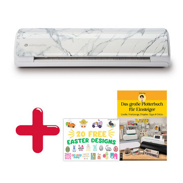 SILHOUETTE CAMEO 5 - Weiß Marmor + Das große Plotterbuch für Einsteiger von Miriam Jug + 20 Oster Designs