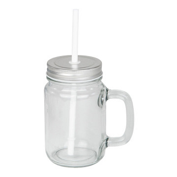 plottiX - Trinkglas Mason Transparent inklusive Strohhalm